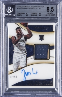 2019-20 Panini Immaculate Collection #136 Zion Williamson Signed Patch Rookie Card (#12/99) - BGS NM-MT+ 8.5/BGS 10